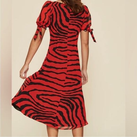 LPA Magda Midi Dress in Zebra black red Animal print Sz S revolve - Picture 2 of 9